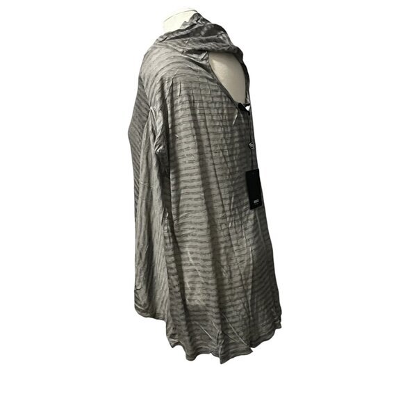 Uniq Open Back Soft Contrast Stripe Blouse w/ Pockets Sz Small Womens Grey Short - Picture 6 of 7